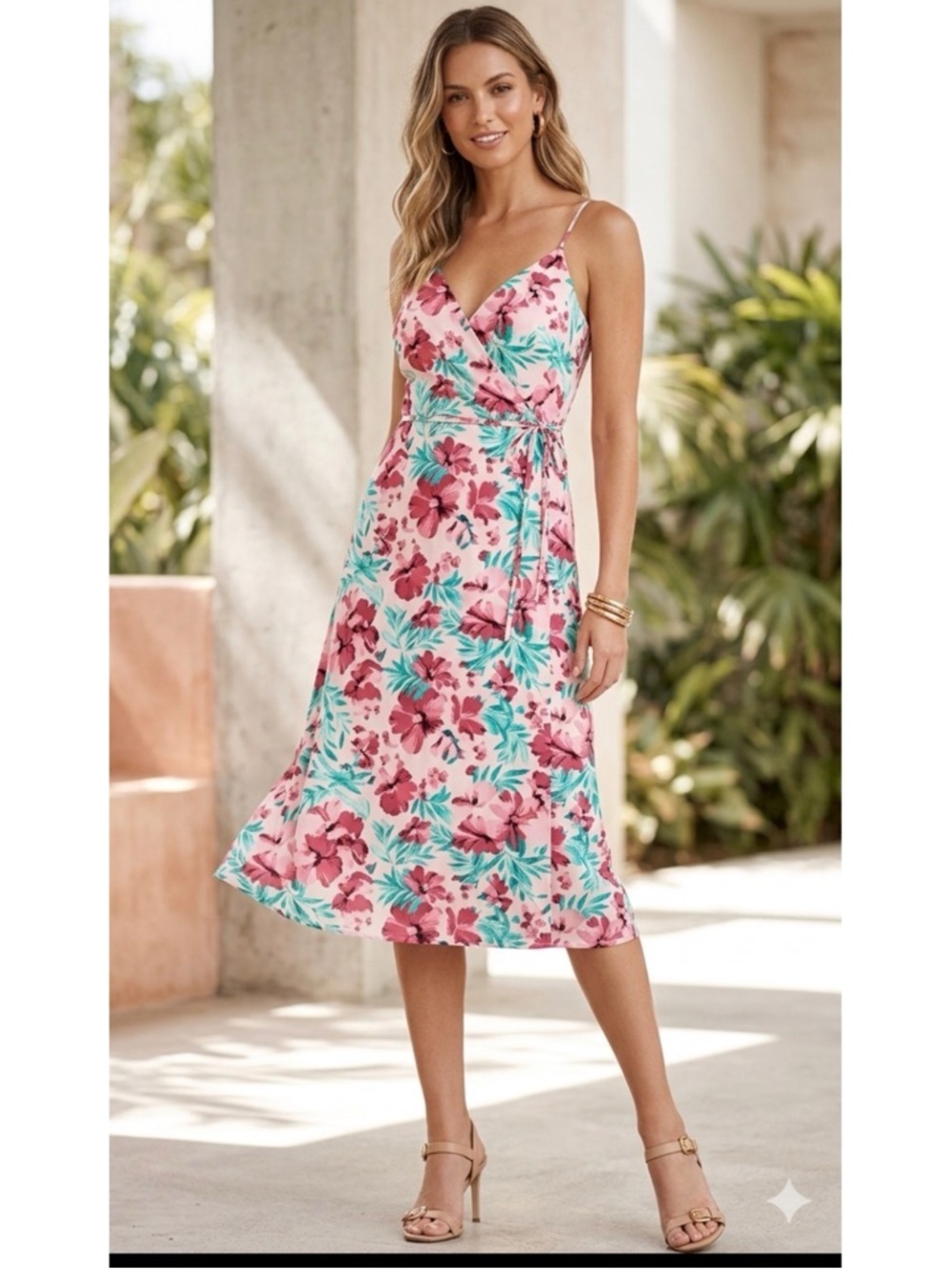 J.Crew Factory Floral Rosette Coquette Wrap Sleeveless Midi Dress Size 6
